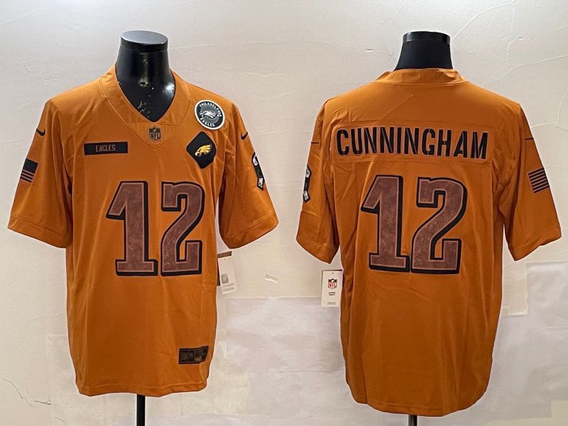 Men Philadelphia Eagles #12 Cunningham Yellow Nike 2025 Salute to Service Limited NFL Jersey style 4->philadelphia eagles->NFL Jersey